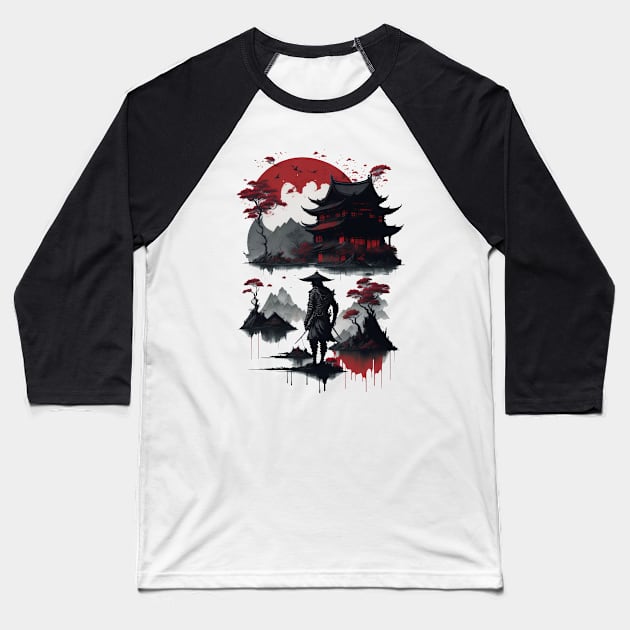 Red sun samurai Baseball T-Shirt by Warp9